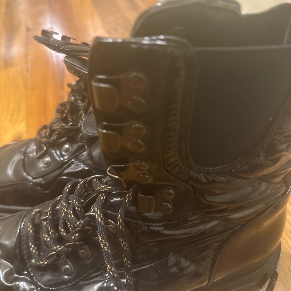 Black Patent Leather Combat Boots - Picture 3 of 6